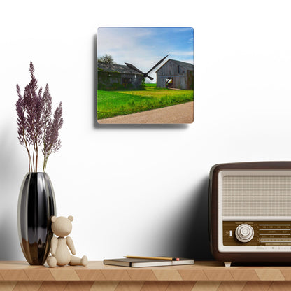 U R There Photography Caro Road Twin Greys I Rustic Farmhouse Acrylic Analog Wall Clock