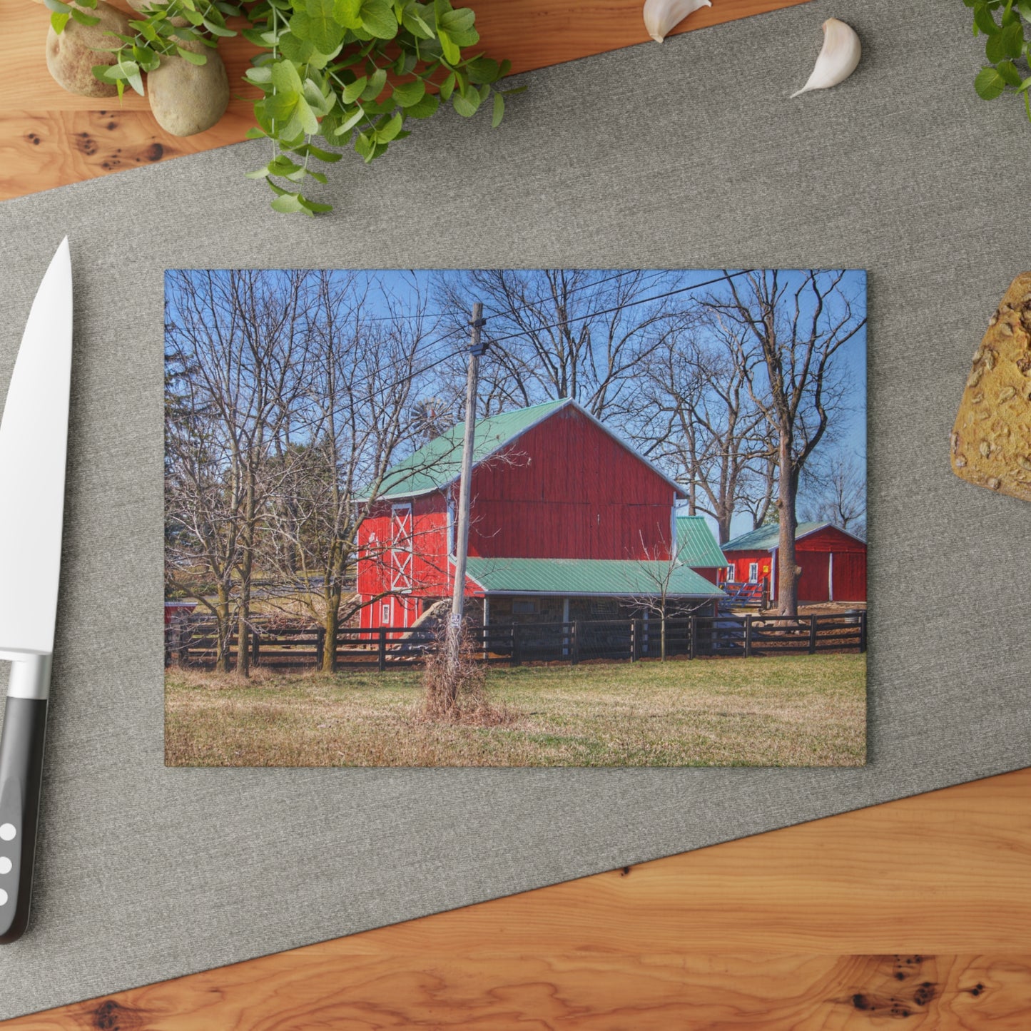 U R There Photography Imlay City Road Cow Barn II Rustic Farmhouse Tempered-Glass Cutting Board