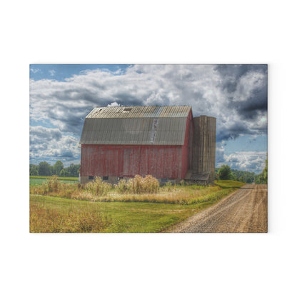 U R There Photography Haines Road Red Rustic Farmhouse Tempered-Glass Cutting Board