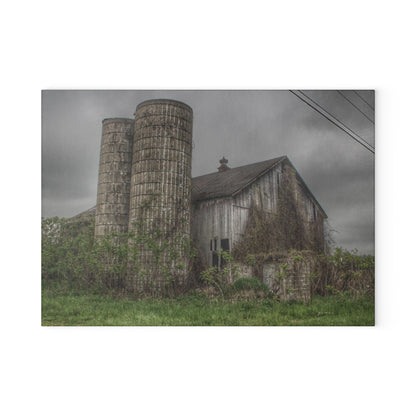 U R There Photography Metamora M-24 Grey I Rustic Farmhouse Tempered-Glass Cutting Board