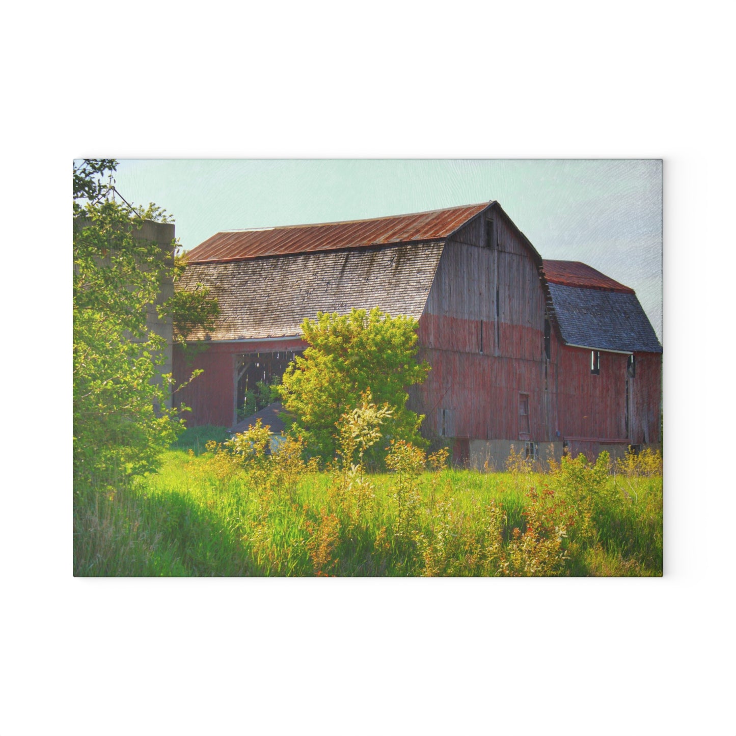 U R There Photography Leslie Road Red II Rustic Farmhouse Tempered-Glass Cutting Board