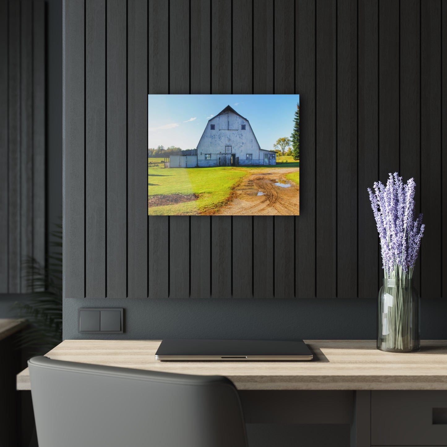 U R There Photography Yale Fremont Road Grey Rustic Farmhouse Acrylic Wall Print