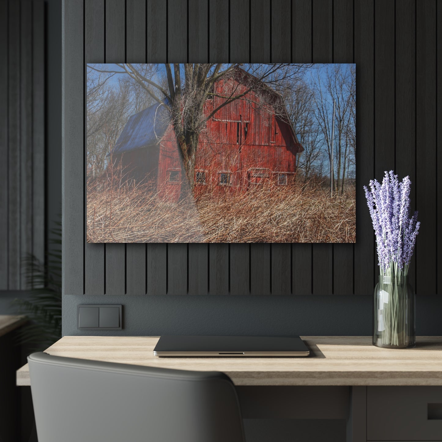 U R There Photography East Dodge Road Red Rustic Farmhouse Acrylic Wall Print