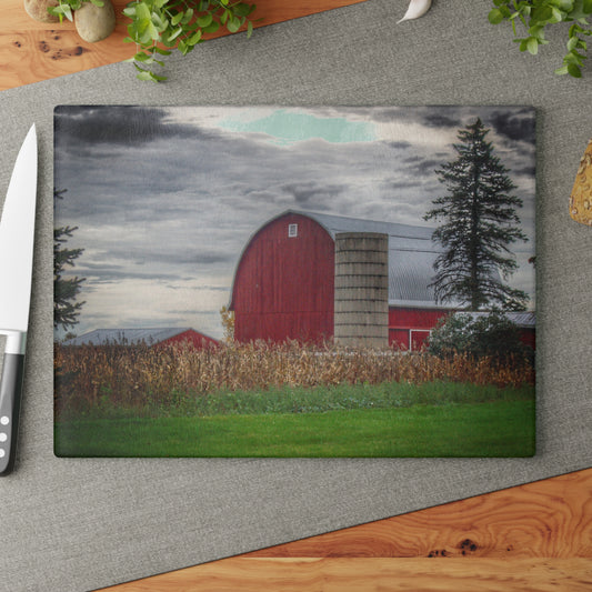 U R There Photography Haines Roadside Red and Silo Rustic Farmhouse Tempered-Glass Cutting Board