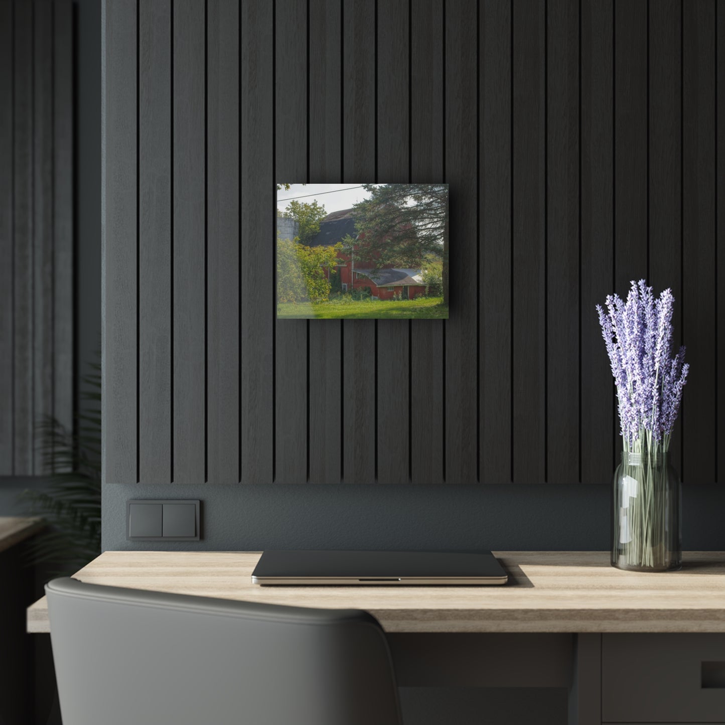 U R There Photography Grey Road Red Rustic Farmhouse Acrylic Wall Print