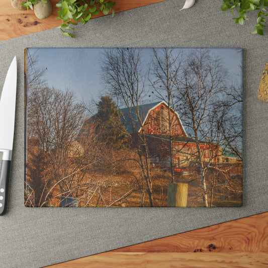 U R There Photography Marathon Road Hillside Red I Rustic Farmhouse Tempered-Glass Cutting Board