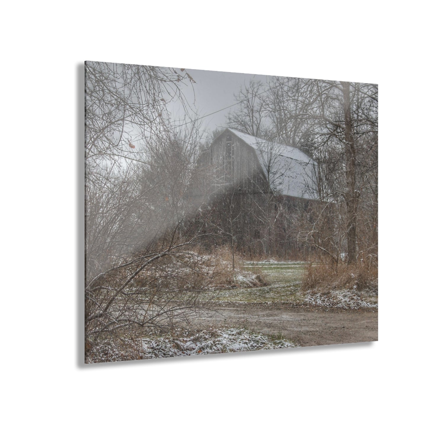 U R There Photography Bishop Road Winter Grey Rustic Farmhouse Acrylic Wall Print 14 "x 11"
