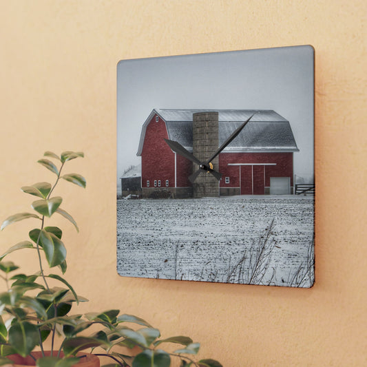 U R There Photography Winter Red Rustic Farmhouse Acrylic Analog Wall Clock