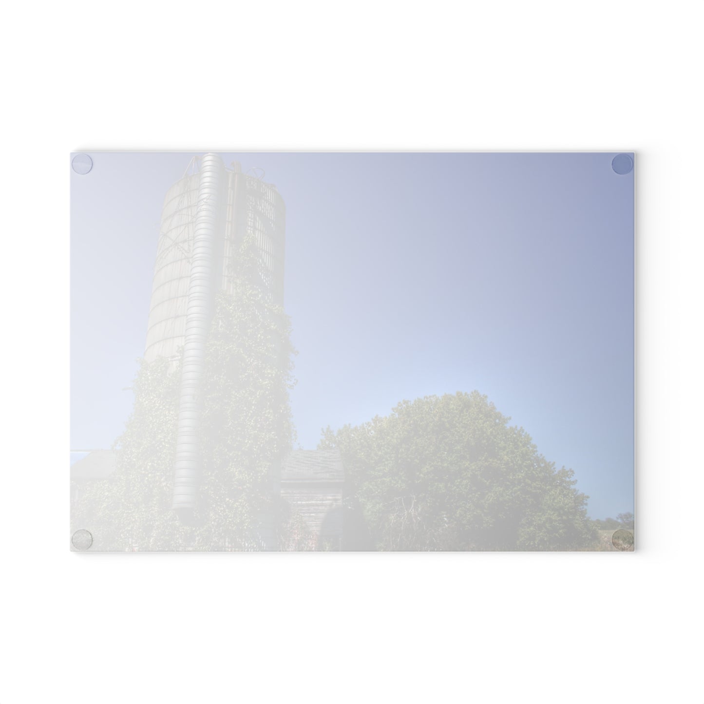 U R There Photography Bordman Road Old Grey and Silo I Rustic Farmhouse Tempered-Glass Cutting Board