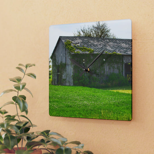 U R There Photography Caro Road Twin Grey I Rustic Farmhouse Acrylic Analog Wall Clock