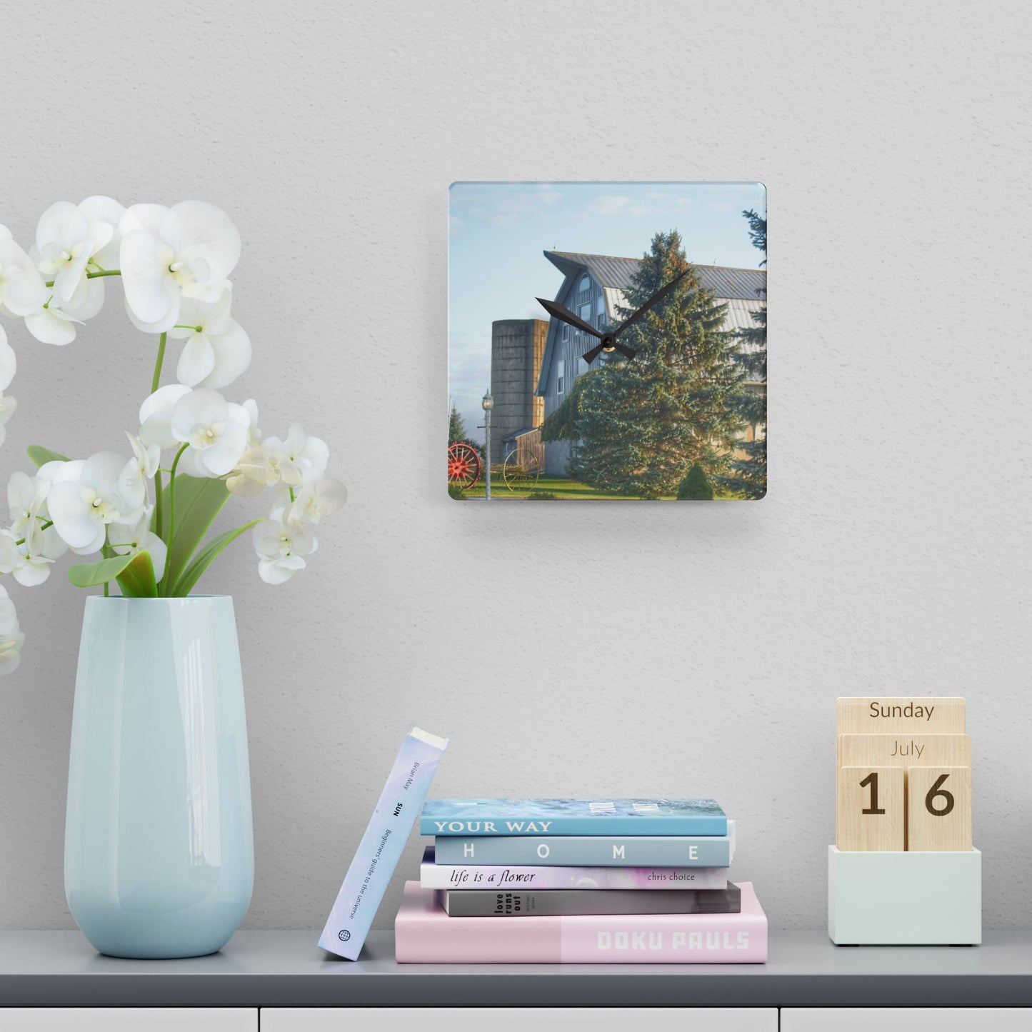 U R There Photography Peppermill Grey Rustic Farmhouse Acrylic Analog Wall Clock