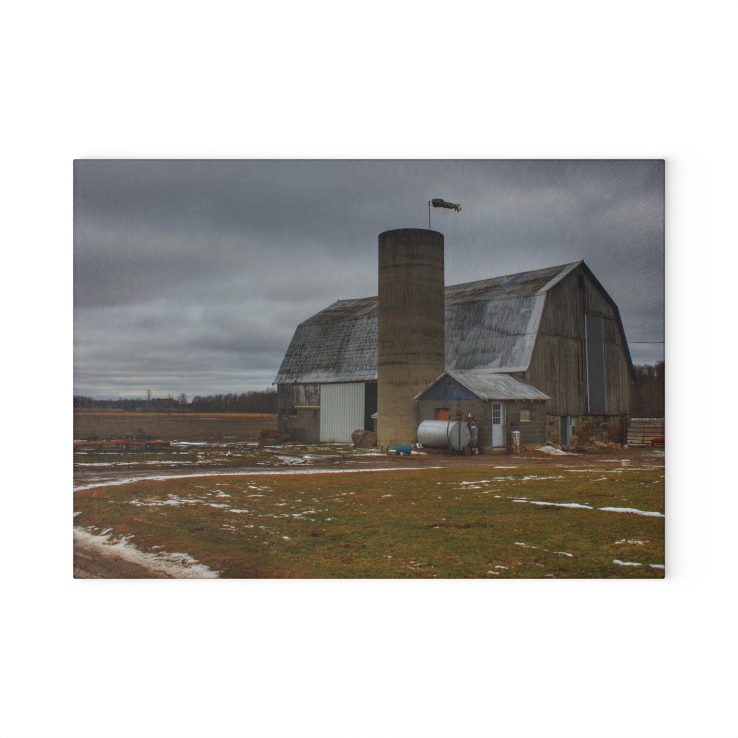 U R There Photography Chapman Road Grey I Rustic Farmhouse Tempered-Glass Cutting Board