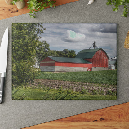 U R There Photography Haines Road Cornfield Reds Rustic Farmhouse Tempered-Glass Cutting Board