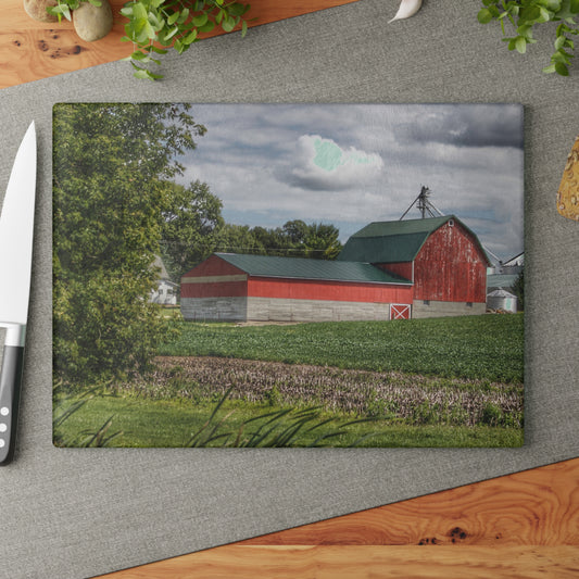 U R There Photography Haines Road Cornfield Reds Rustic Farmhouse Tempered-Glass Cutting Board