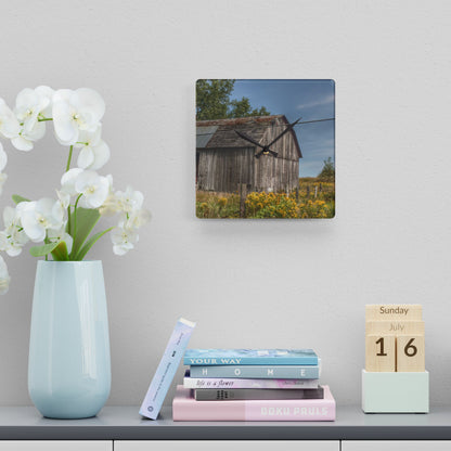 U R There Photography Schott Road Grey I Rustic Farmhouse Acrylic Analog Wall Clock