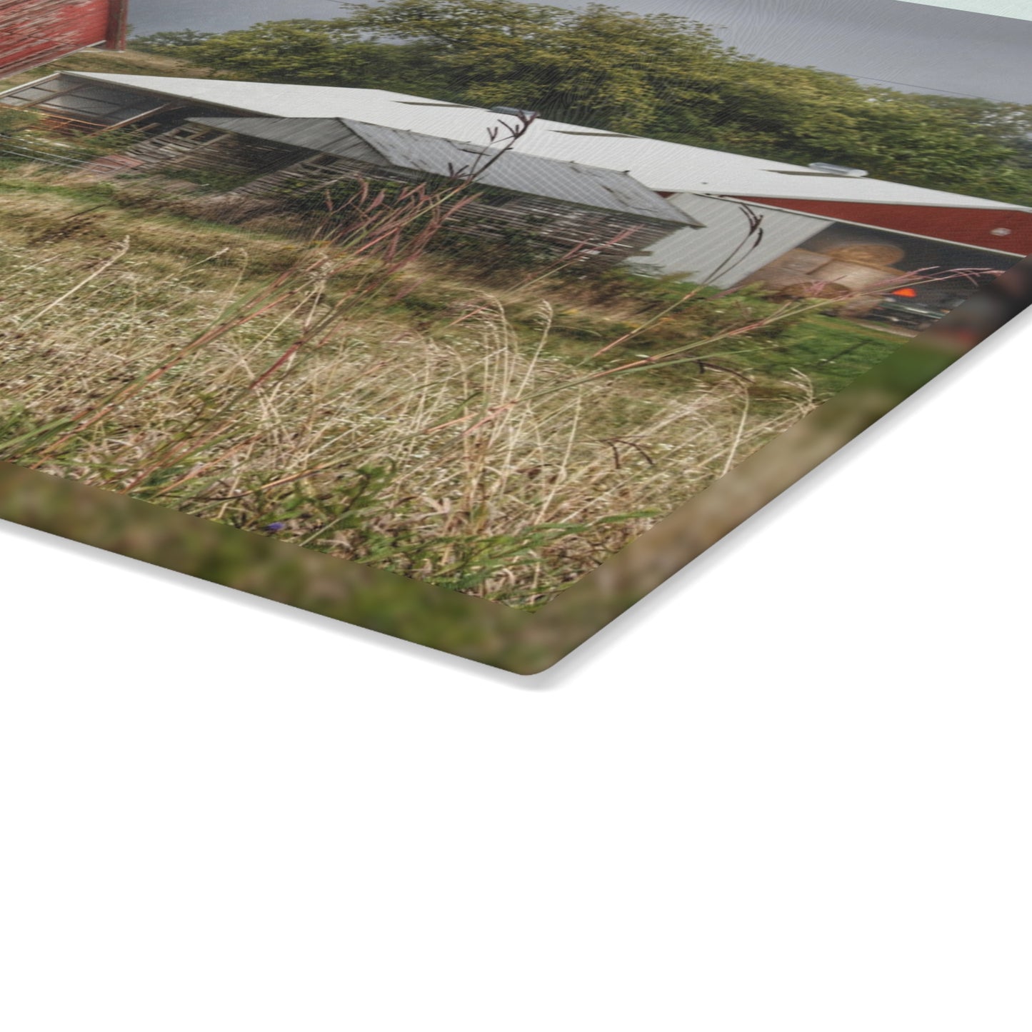 U R There Photography North Lake Road Red II Rustic Farmhouse Tempered-Glass Cutting Board
