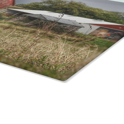 U R There Photography North Lake Road Red II Rustic Farmhouse Tempered-Glass Cutting Board