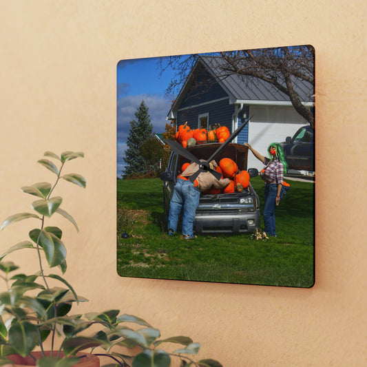 Rustic Farmhouse Wall Clock featuring Lippincott Pumpkins