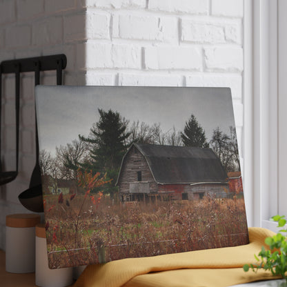 U R There Photography Field Grey and Little Red Rustic Farmhouse Tempered-Glass Cutting Board