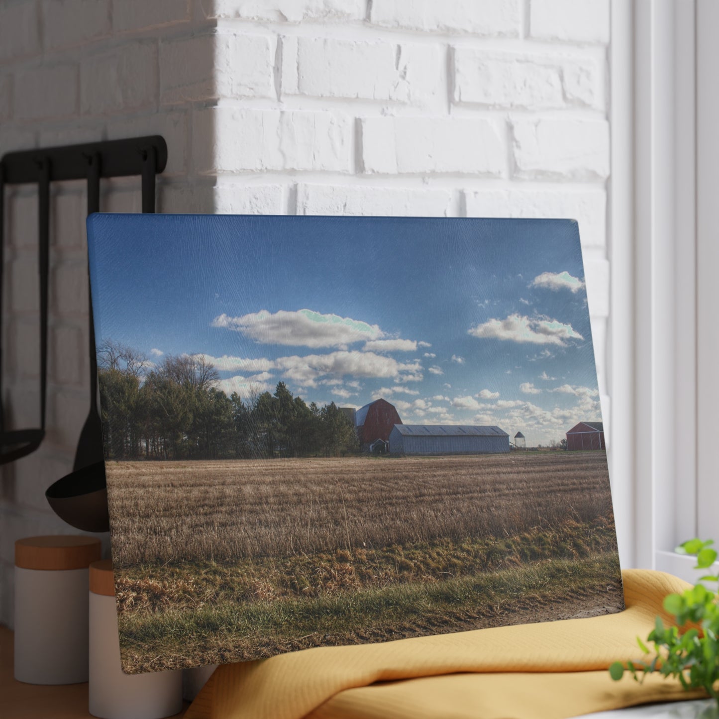 U R There Photography Isles Road Red Rustic Farmhouse Tempered-Glass Cutting Board