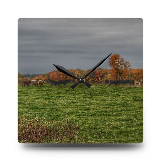 Oak Cows Rustic Farmhouse Acrylic Analog Wall Clock 10.75'' × 10.75'' (Square)