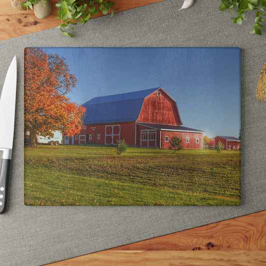 U R There Photography Shoemaker Road Red Rustic Farmhouse Tempered-Glass Cutting Board
