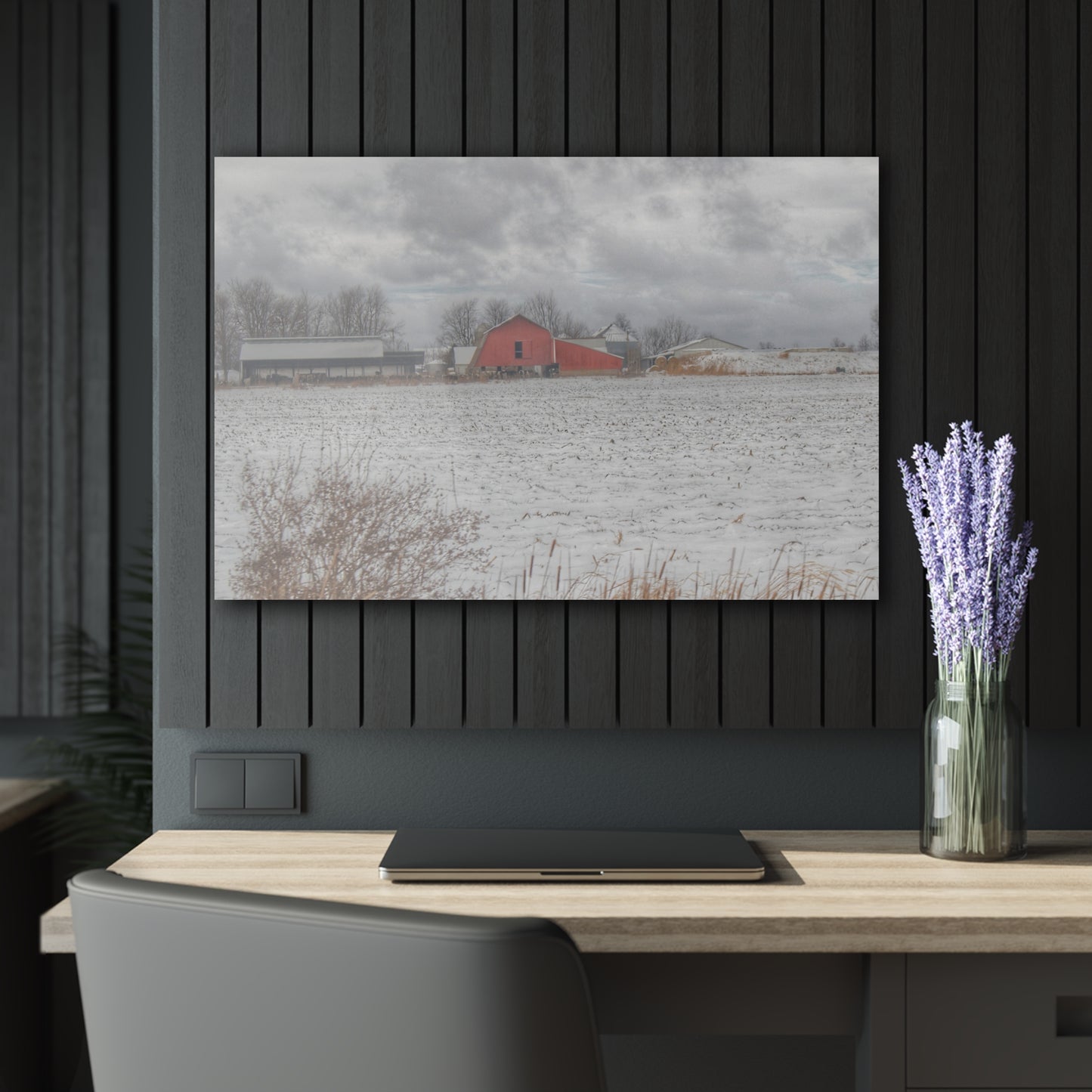 U R There Photography Maple Valley Road Red II Rustic Farmhouse Acrylic Wall Print