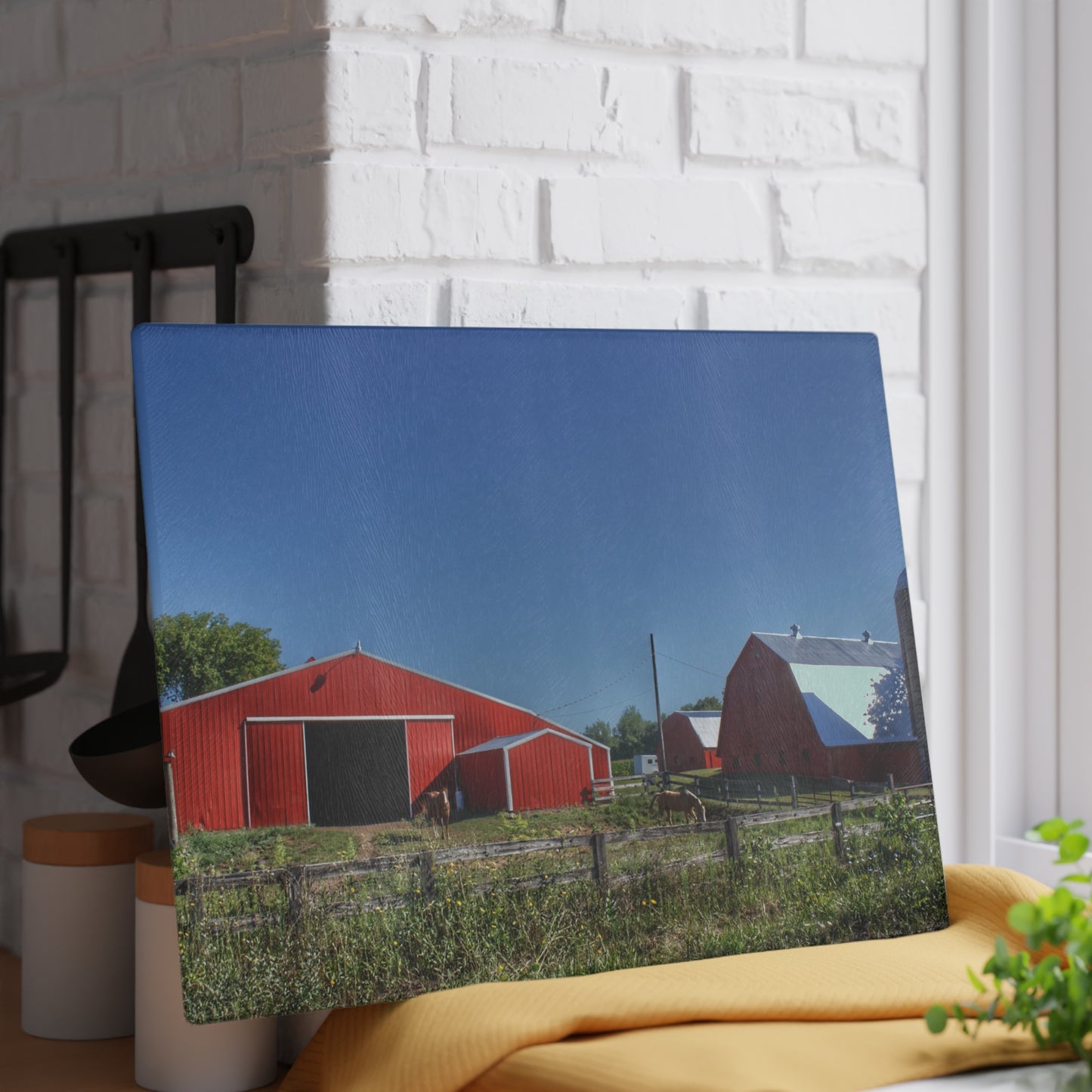 U R There Photography Mount Morris Road Farm and Horse Rustic Farmhouse Tempered-Glass Cutting Board