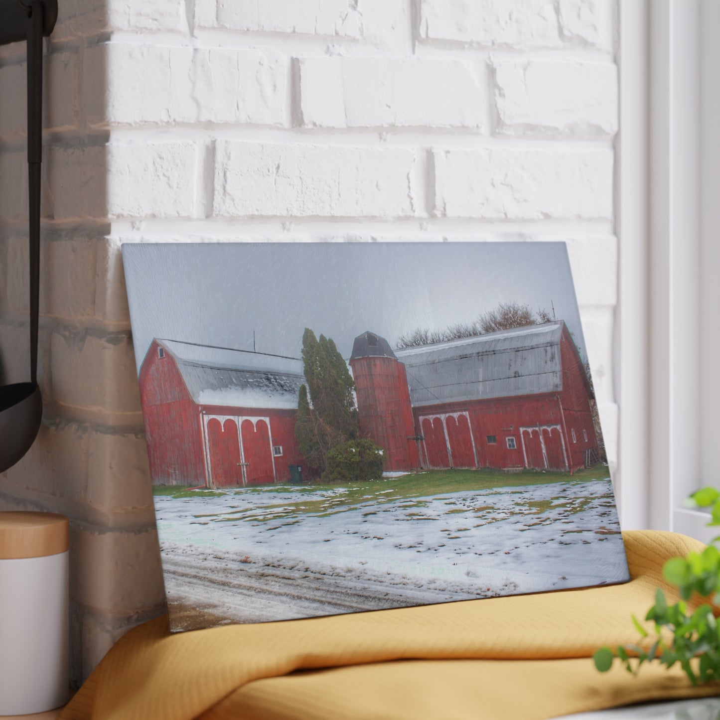 U R There Photography Holmes Road Red II Rustic Farmhouse Tempered-Glass Cutting Board