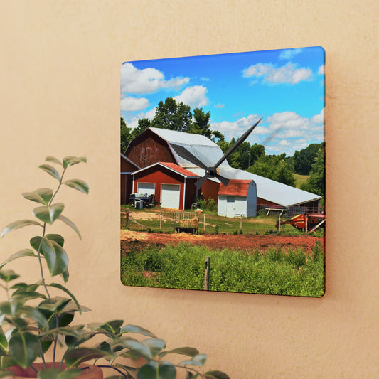 U R There Photography McKeen Lake Road Reds II Rustic Farmhouse Acrylic Analog Wall Clock