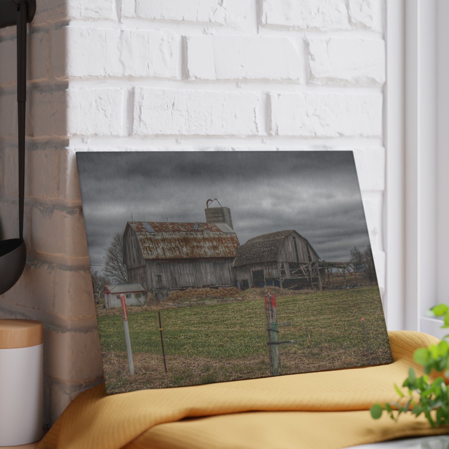 U R There Photography Dodge Road Grey II Rustic Farmhouse Tempered-Glass Cutting Board