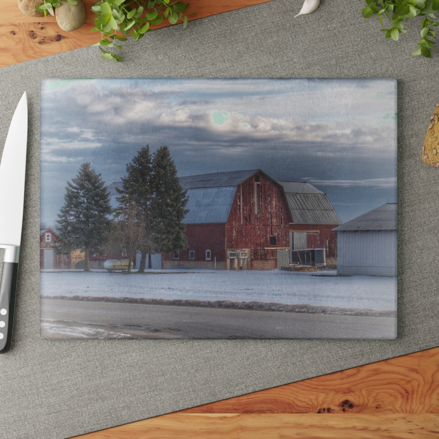 U R There Photography Glover Road Red Rustic Farmhouse Tempered-Glass Cutting Board