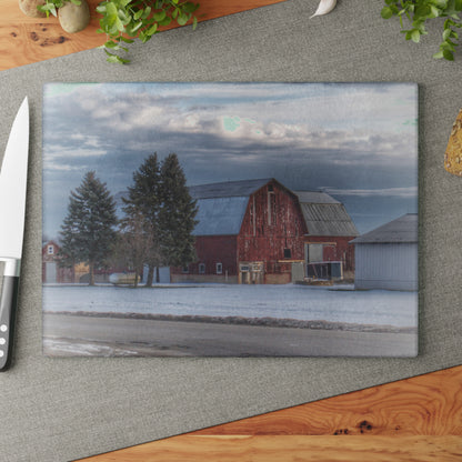 U R There Photography Glover Road Red Rustic Farmhouse Tempered-Glass Cutting Board