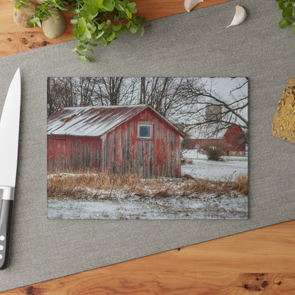 U R There Photography Frenchline Road Red Shack and Barn Rustic Farmhouse Tempered-Glass Cutting Board
