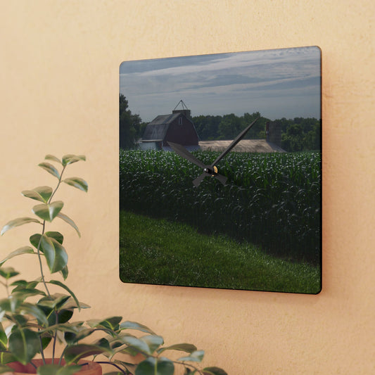 U R There Photography Above the Corn on Piersonville Road II Rustic Farmhouse Acrylic Analog Wall Clock