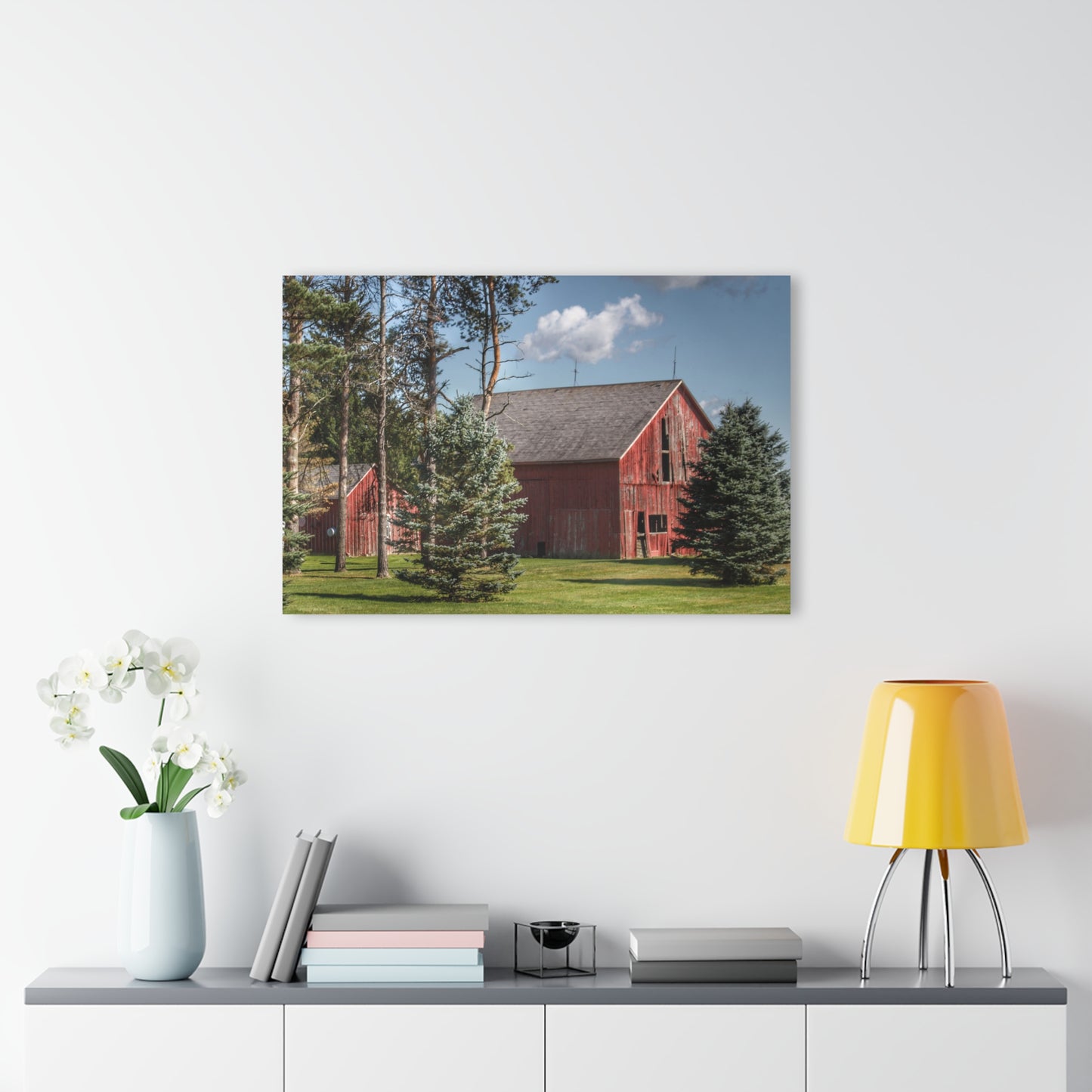 U R There Photography Havens Road Red Among the Pines Rustic Farmhouse Acrylic Wall Print