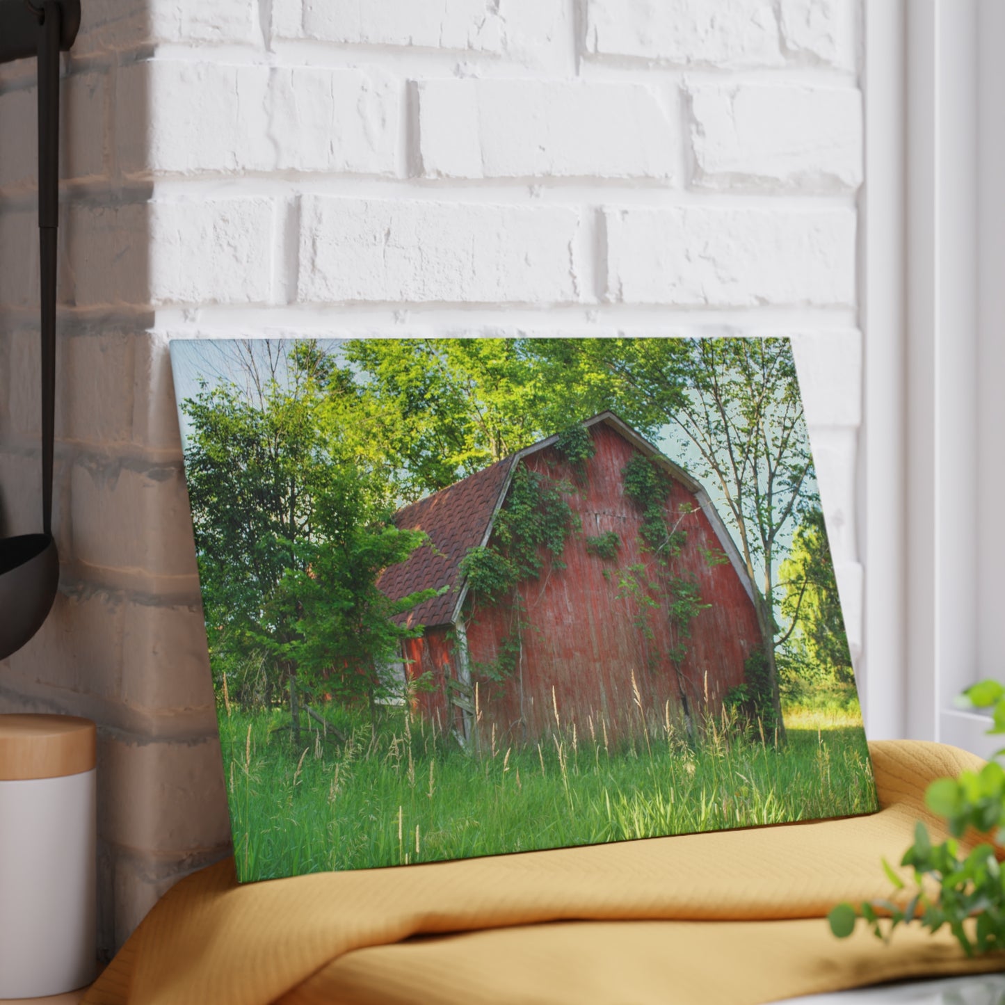 U R There Photography Murphy Lake Road Old Red Rustic Farmhouse Tempered-Glass Cutting Board