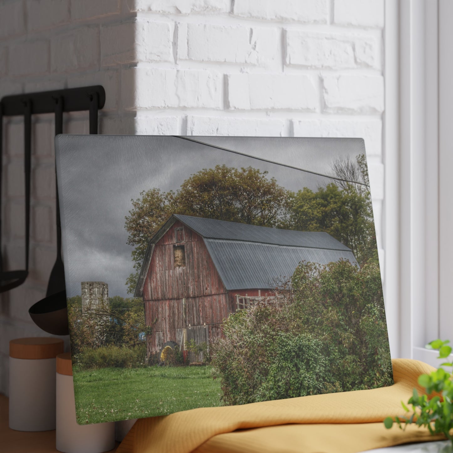 U R There Photography North Clio Road Red Rustic Farmhouse Tempered-Glass Cutting Board