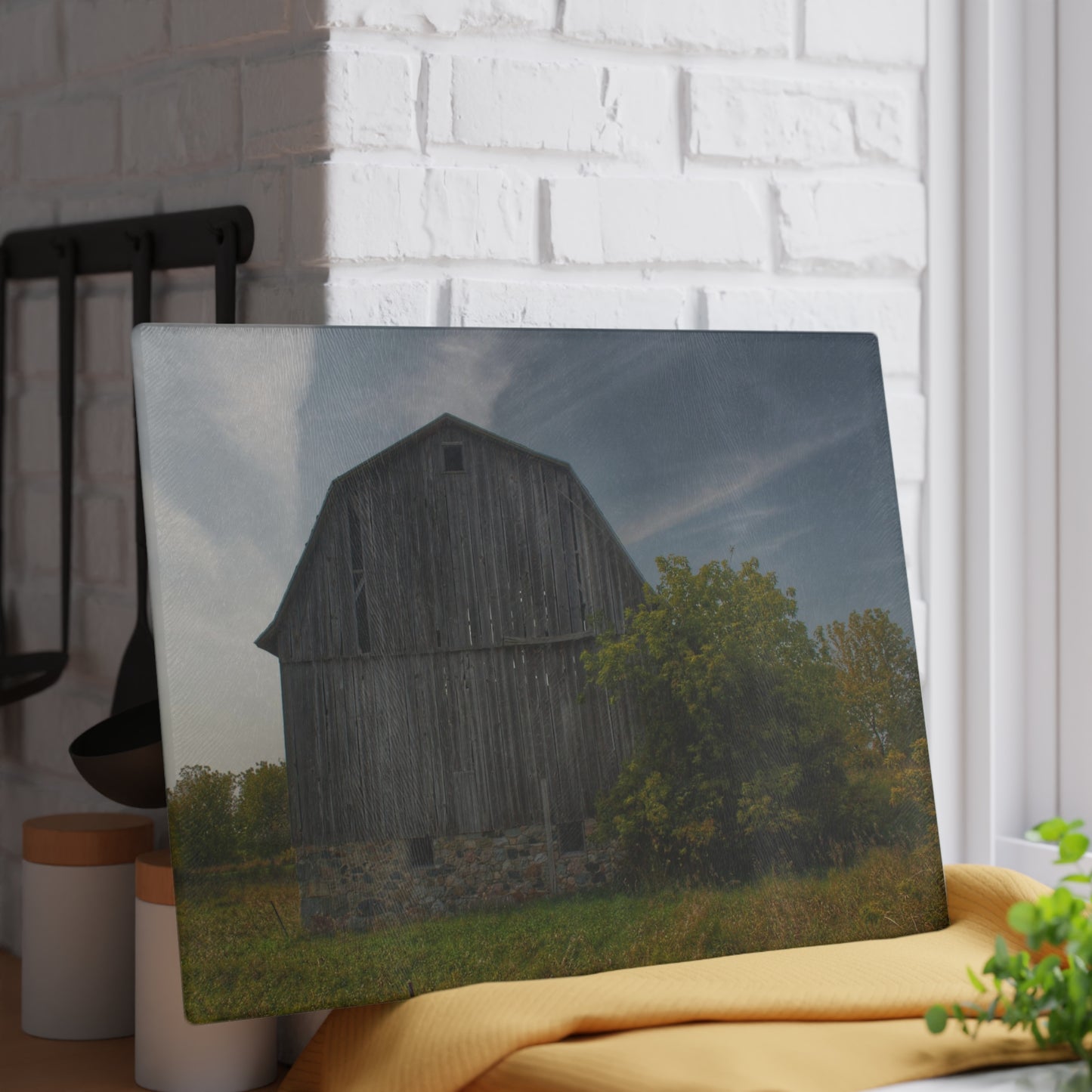 U R There Photography Cat Lake Grey I Rustic Farmhouse Tempered-Glass Cutting Board