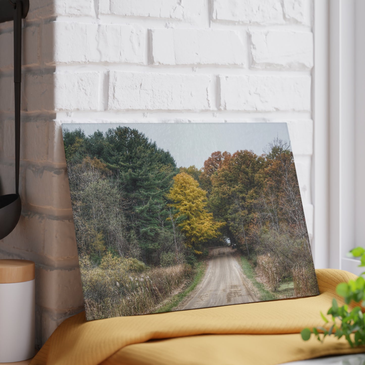 U R There Photography Country Roads in Dryden I Rustic Farmhouse Tempered-Glass Cutting Board