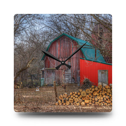 U R There Photography Bray Road Hidden Barnyard Red II Rustic Farmhouse Acrylic Analog Wall Clock