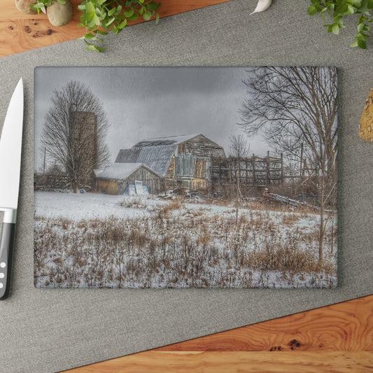 U R There Photography Vermilya Grey and Silo Rustic Farmhouse Tempered-Glass Cutting Board