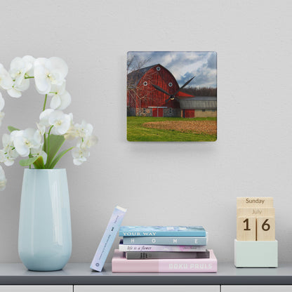 U R There Photography Clear Lake Road Fieldstone Red Rustic Farmhouse Wall Clock