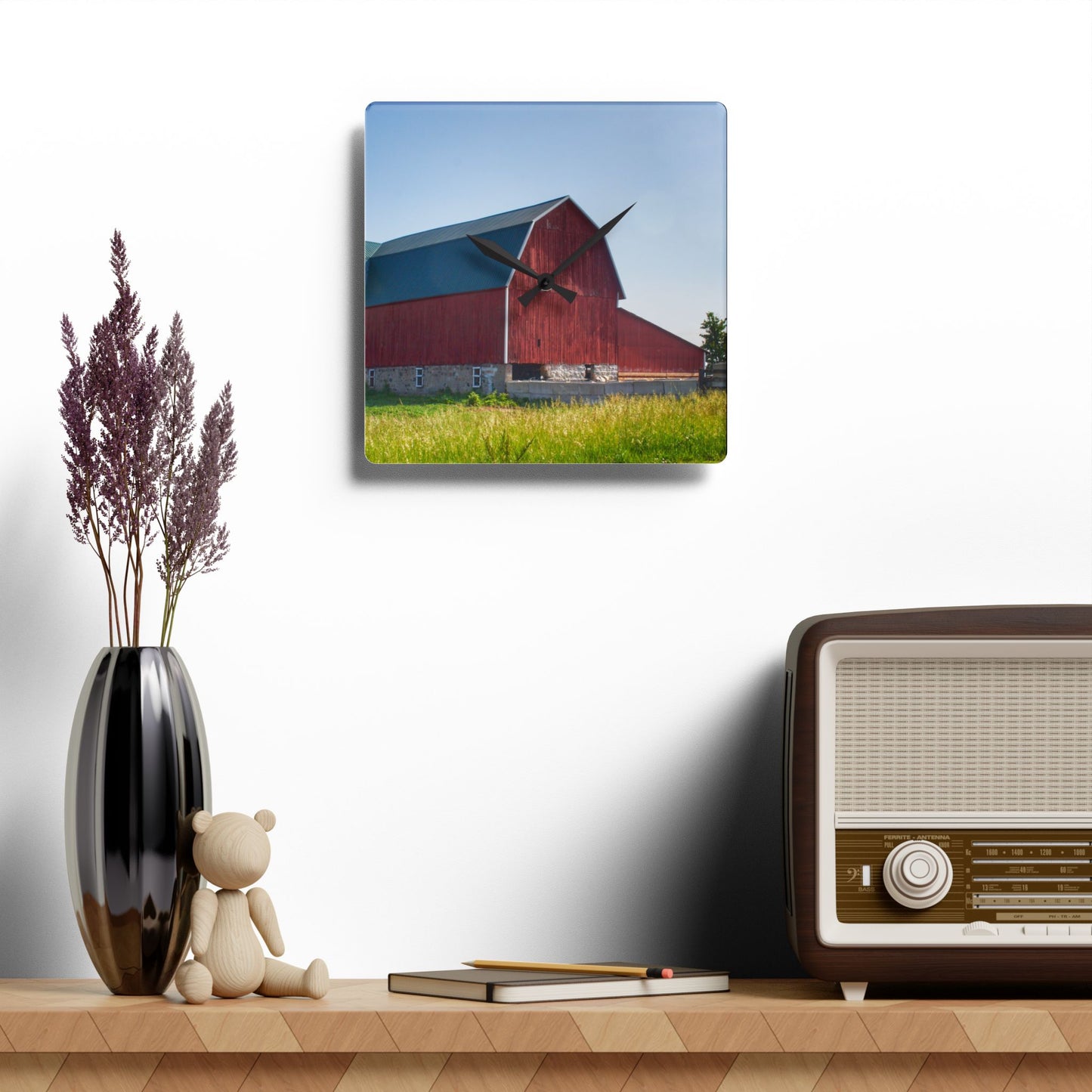 U R There Photography Burnside Red Rustic Farmhouse Acrylic Analog Wall Clock