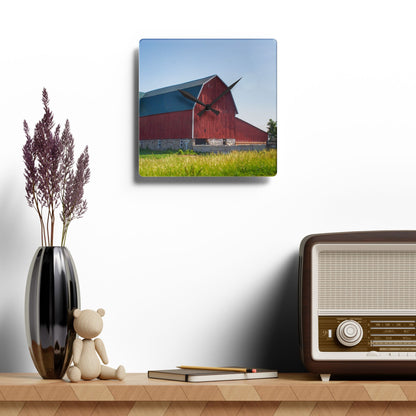 U R There Photography Burnside Red Rustic Farmhouse Acrylic Analog Wall Clock