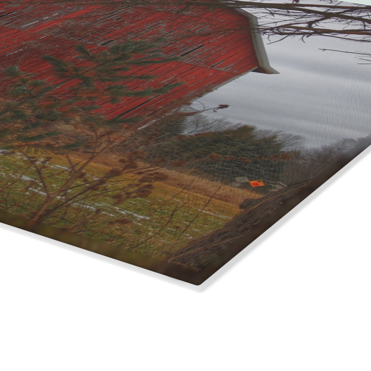U R There Photography Johnsonmill Road Hidden Red Rustic Farmhouse Tempered-Glass Cutting Board