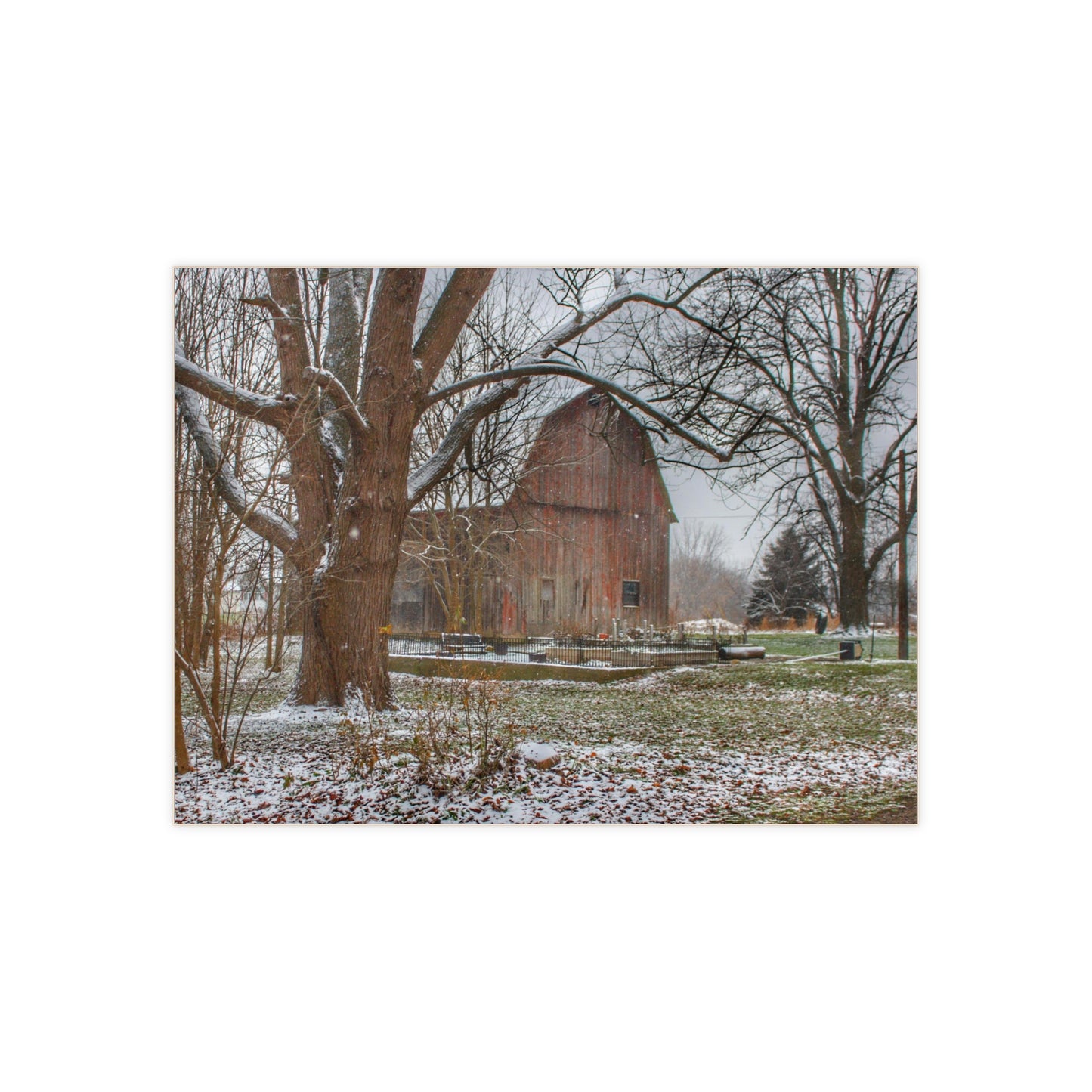 U R There Photography Bishop Road Winter Red Rustic Farmhouse Decorative Ceramic Tile