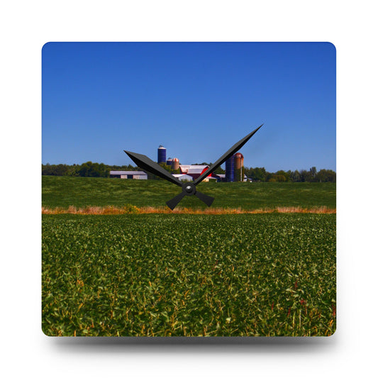 Otter Lake Road Farm Across the Field Rustic Farmhouse Acrylic Analog Wall Clock 10.75'' × 10.75'' (Square)