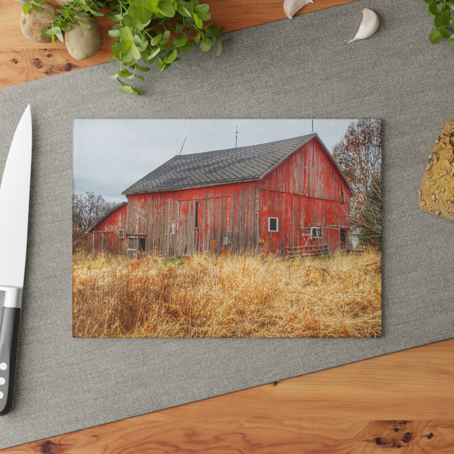 U R There Photography Harrington Road Red Rustic Farmhouse Tempered-Glass Cutting Board