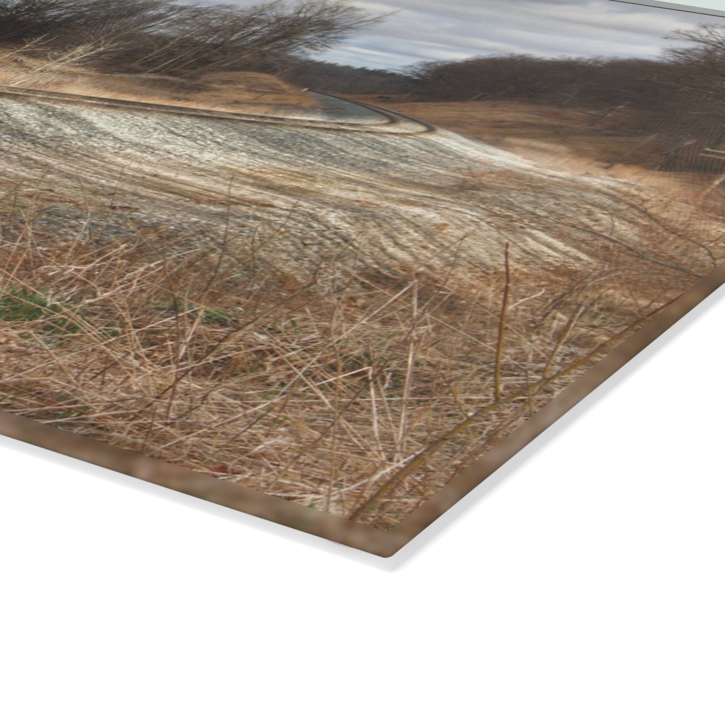 U R There Photography Aside the Tracks in Holly Rustic Farmhouse Tempered-Glass Cutting Board